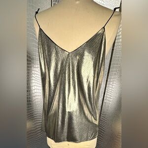 Metallic Silver Gold Vintage Women's Spaghetti Strap Tank Chemise Plunge Neck